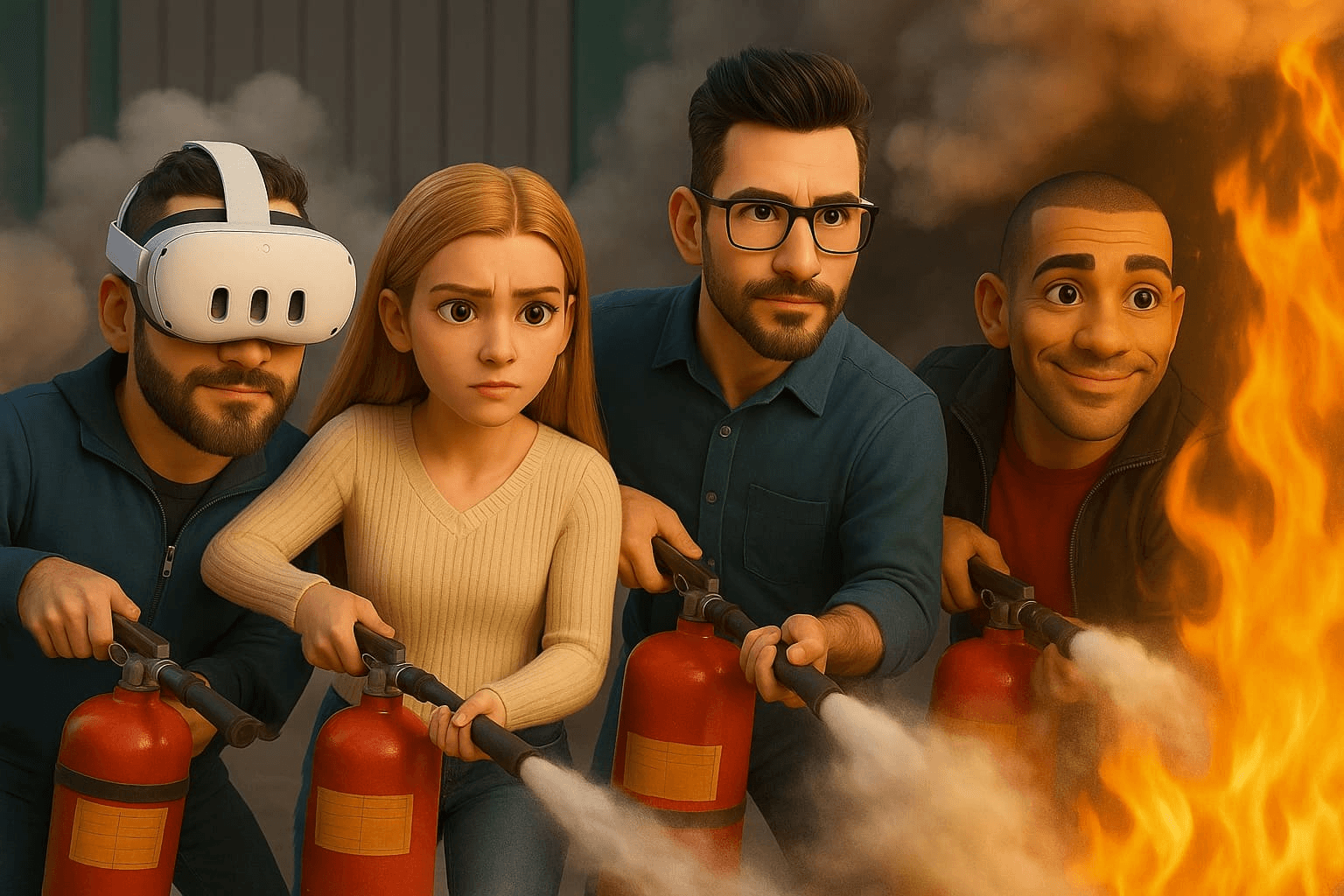 Formation incendie avec manipulation d'extincteur