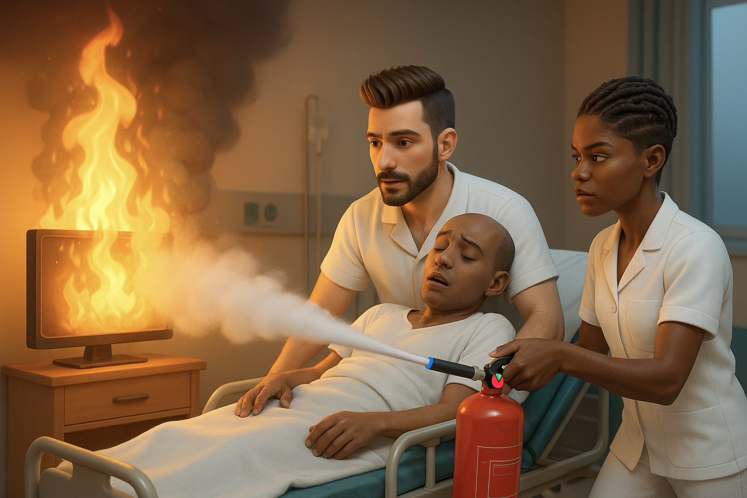 Personnel médical en formation incendie pour établissement sanitaire type U et J