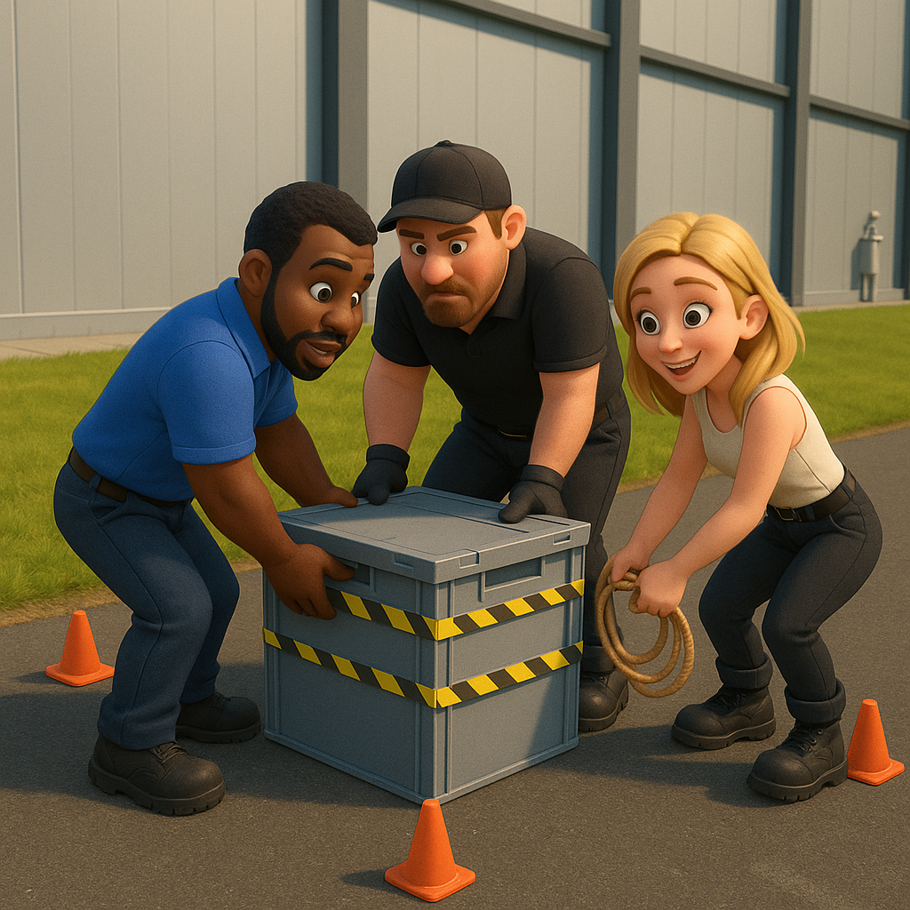 Animation gestes et postures : équipe participant à un challenge de manutention en appliquant les bonnes postures lors d'un parcours chronométré